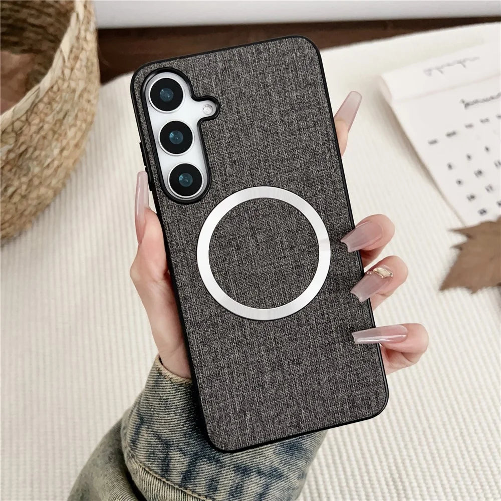 For Samsung Galaxy S24 FE Magnetic Case Drop-Proof TPU + Cloth Back Phone Cover - Grey - 2