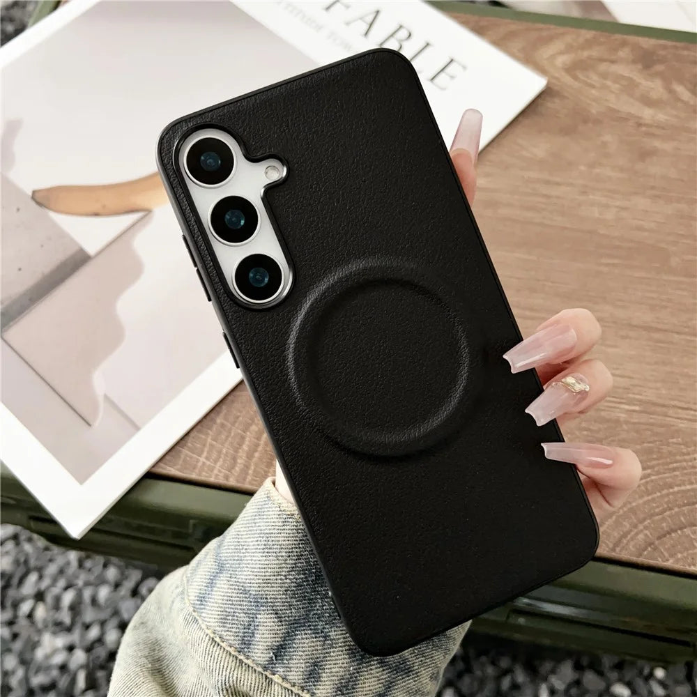 For Samsung Galaxy S24 FE Magnetic Case PU + TPU Phone Back Cover - Black - 2