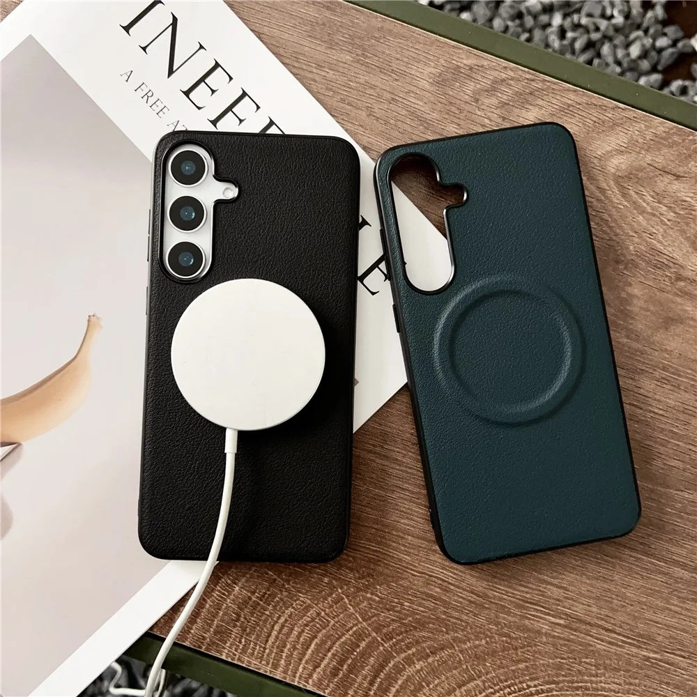 For Samsung Galaxy S24 FE Magnetic Case PU + TPU Phone Back Cover - Black - 3