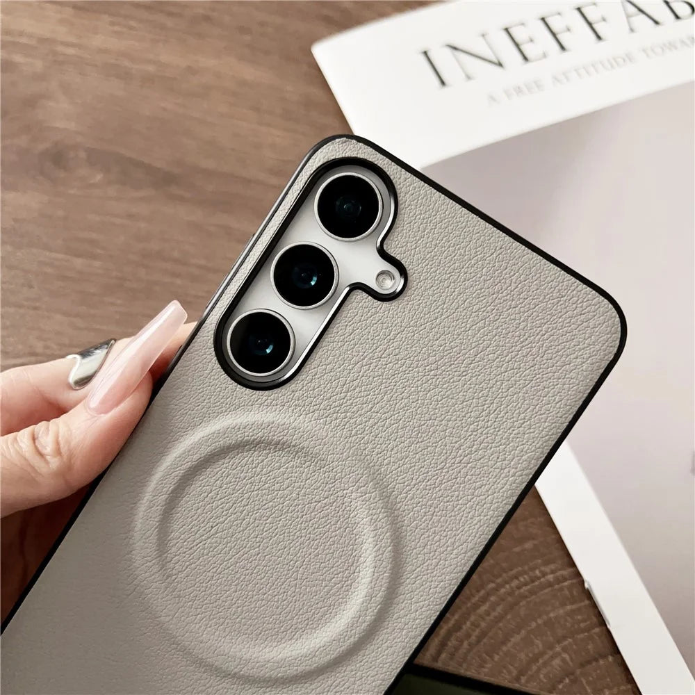 For Samsung Galaxy S24 FE Magnetic Case PU + TPU Phone Back Cover - Black - 4