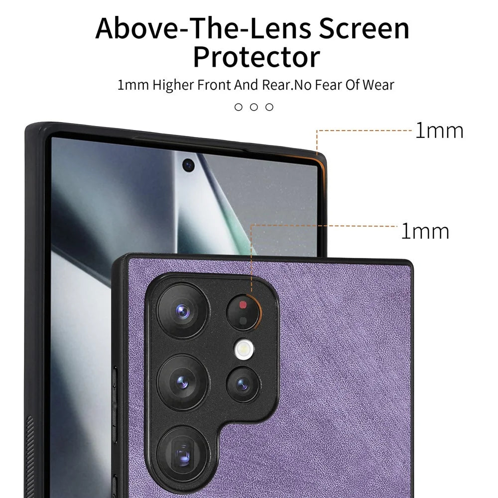 For Samsung Galaxy S23 Ultra Case Shockproof Slim Retro Leather Phone Back Cover - Purple - 7
