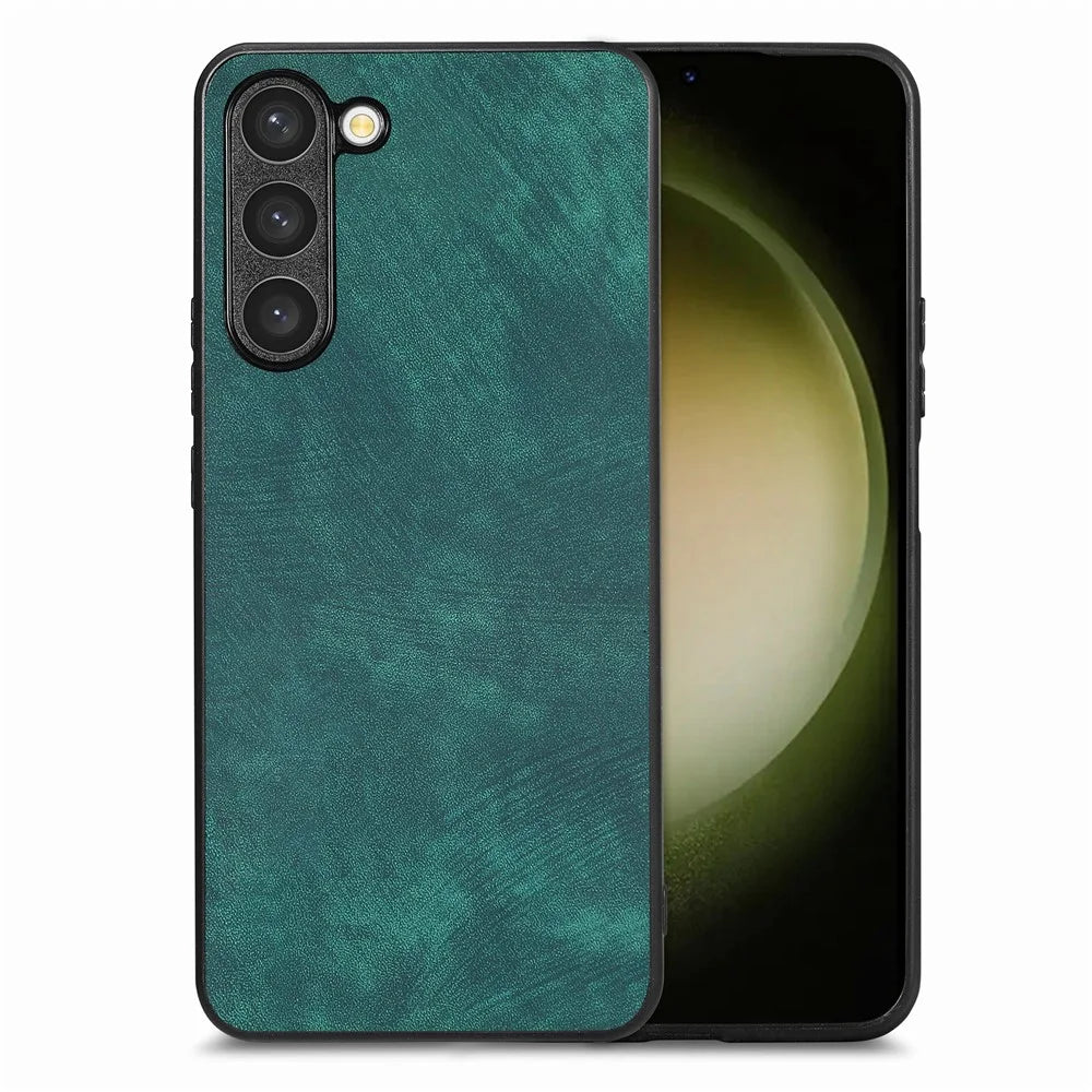 For Samsung Galaxy S22+ 5G Case Shockproof Slim Retro Leather Phone Back Cover - Green - 1