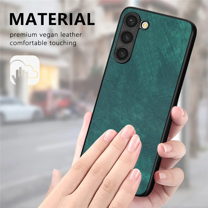 For Samsung Galaxy S22+ 5G Case Shockproof Slim Retro Leather Phone Back Cover - Green - 5