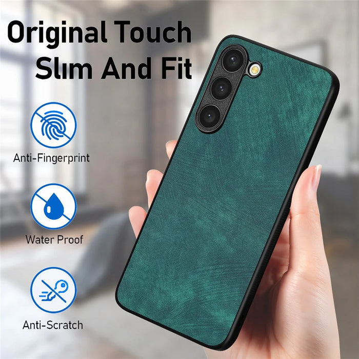 For Samsung Galaxy S22+ 5G Case Shockproof Slim Retro Leather Phone Back Cover - Green - 6