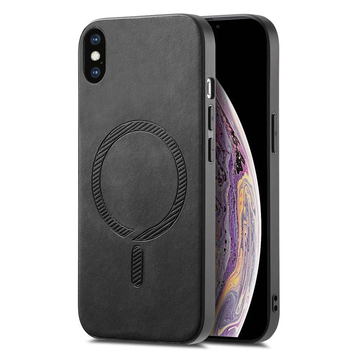 For iPhone XS Max 6.5 inch Leather Back Case Compatible with MagSafe Skin-touch Phone Cover - Black - 1