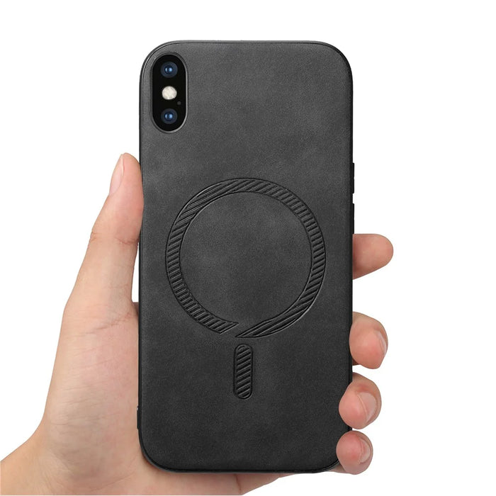 For iPhone XS Max 6.5 inch Leather Back Case Compatible with MagSafe Skin-touch Phone Cover - Black - 2