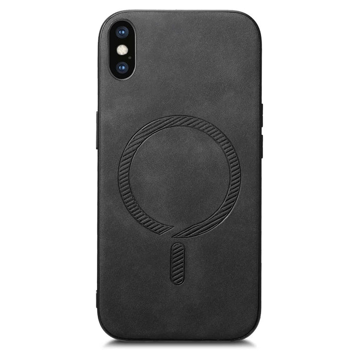 For iPhone XS Max 6.5 inch Leather Back Case Compatible with MagSafe Skin-touch Phone Cover - Black - 3