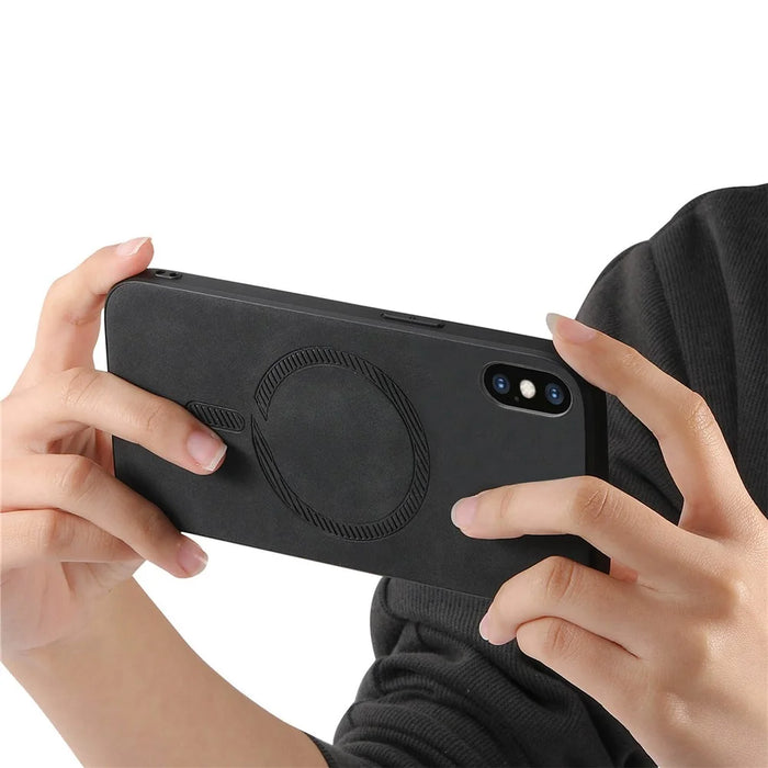 For iPhone XS Max 6.5 inch Leather Back Case Compatible with MagSafe Skin-touch Phone Cover - Black - 4
