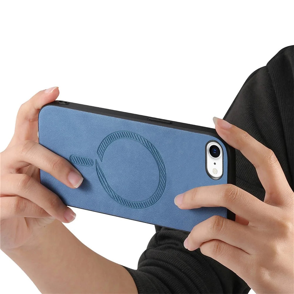 For iPhone 17e / 16e Leather Back Case Compatible with MagSafe Skin-Touch Phone Cover - Blue - 3