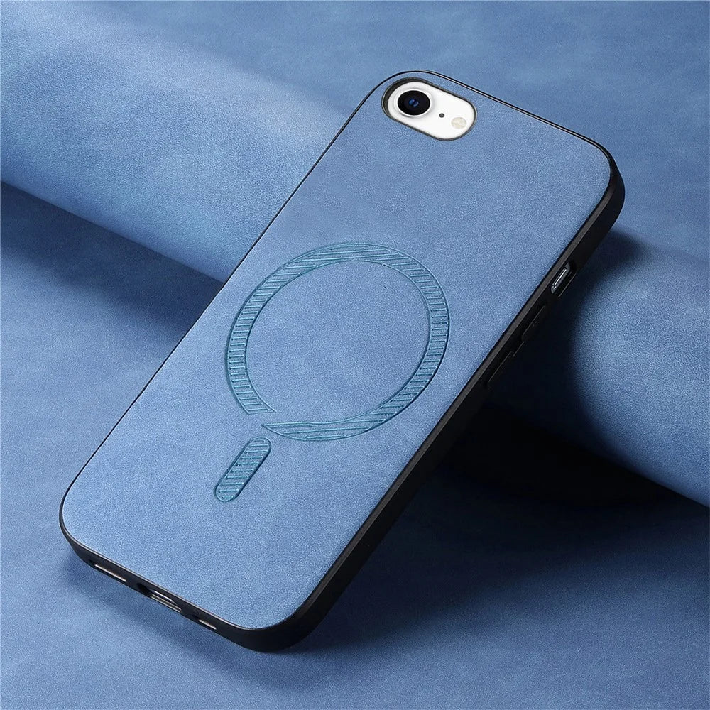 For iPhone 17e / 16e Leather Back Case Compatible with MagSafe Skin-Touch Phone Cover - Blue - 4