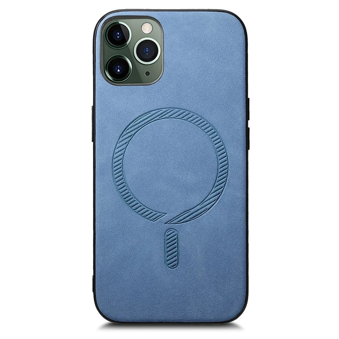 For iPhone 11 Pro Max Leather Back Case Compatible with MagSafe Skin-touch Phone Cover - Blue - 2