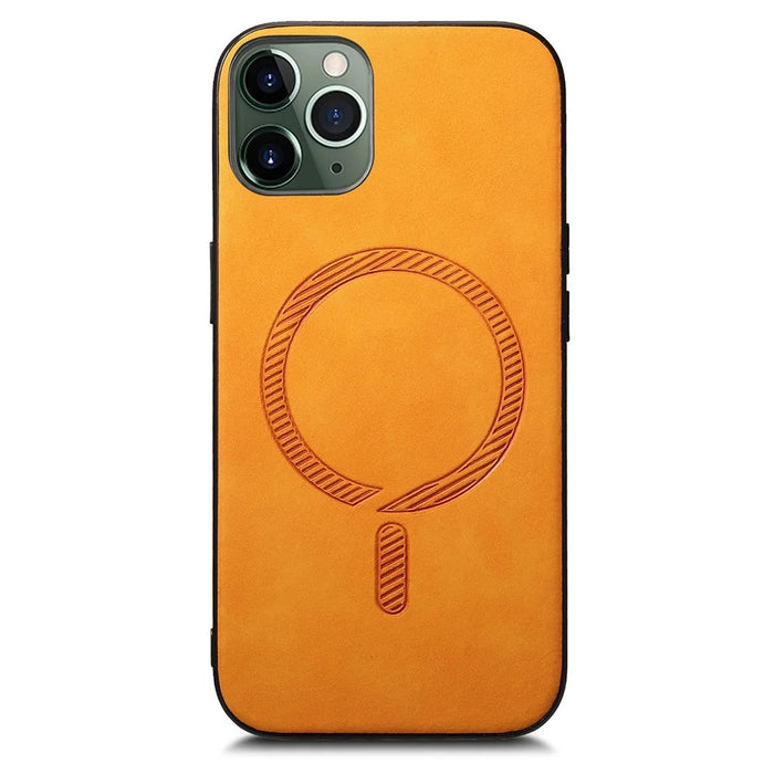 For iPhone 11 Pro Leather Back Case Compatible with MagSafe Skin-touch Phone Cover - Yellow - 2