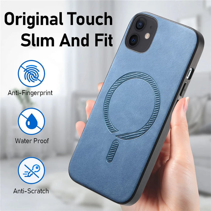 For iPhone 11 Leather Back Case Compatible with MagSafe Skin-touch Phone Cover - Blue - 2