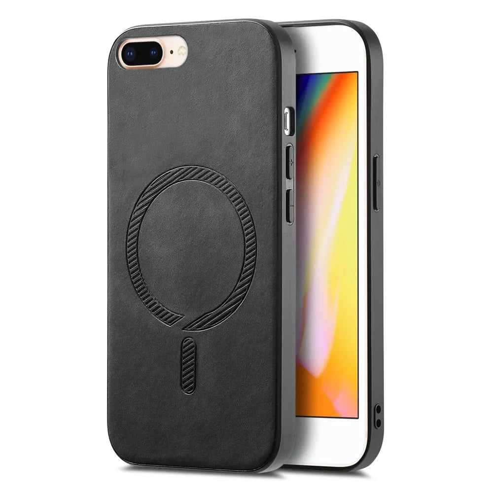 For iPhone 8 Plus 5.5 inch Leather Back Case Compatible with MagSafe Skin-touch Phone Cover - Black - 1