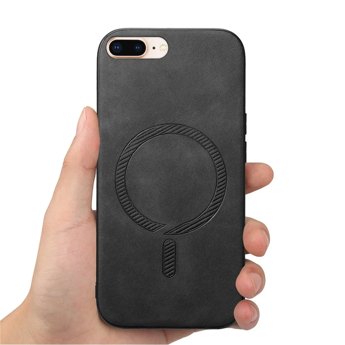 For iPhone 8 Plus 5.5 inch Leather Back Case Compatible with MagSafe Skin-touch Phone Cover - Black - 2