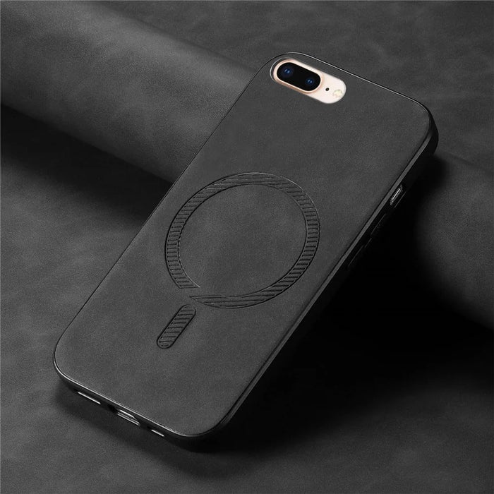 For iPhone 8 Plus 5.5 inch Leather Back Case Compatible with MagSafe Skin-touch Phone Cover - Black - 3