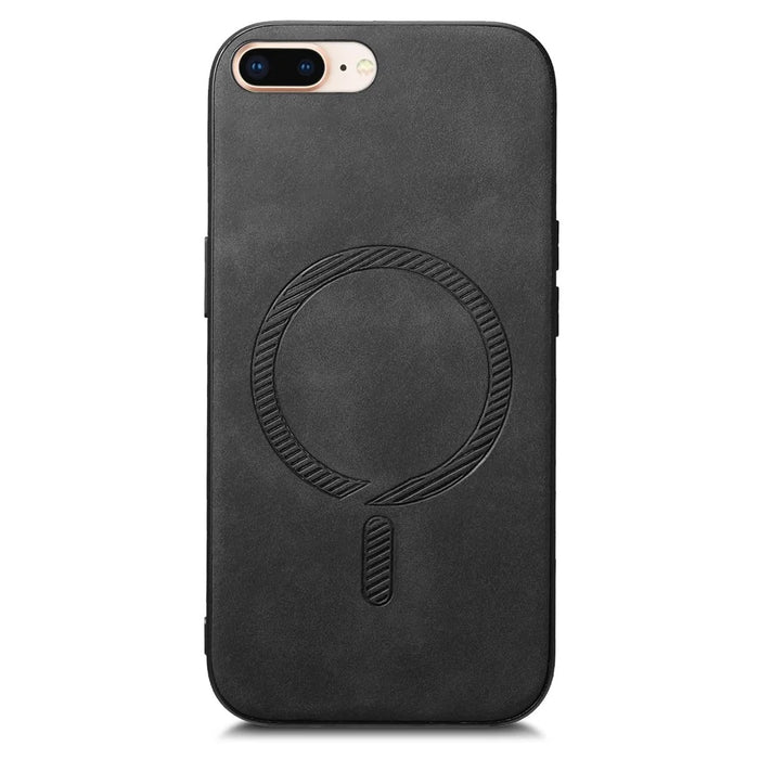 For iPhone 8 Plus 5.5 inch Leather Back Case Compatible with MagSafe Skin-touch Phone Cover - Black - 4