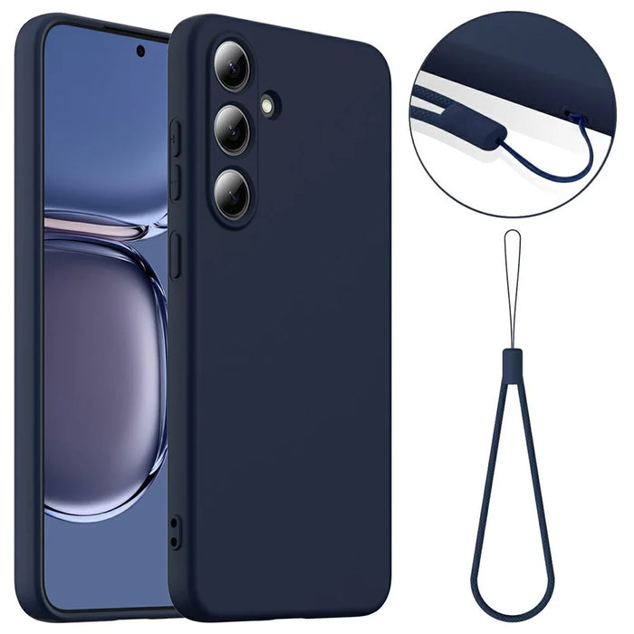 For Samsung Galaxy S25+ Magnetic Case Liquid Silicone Phone Cover with Lanyard - Dark Blue - 1