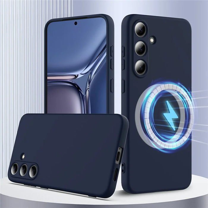 For Samsung Galaxy S25+ Magnetic Case Liquid Silicone Phone Cover with Lanyard - Dark Blue - 2