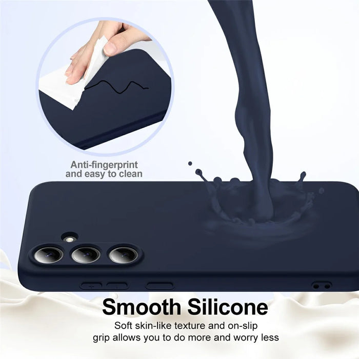 For Samsung Galaxy S25+ Magnetic Case Liquid Silicone Phone Cover with Lanyard - Dark Blue - 6