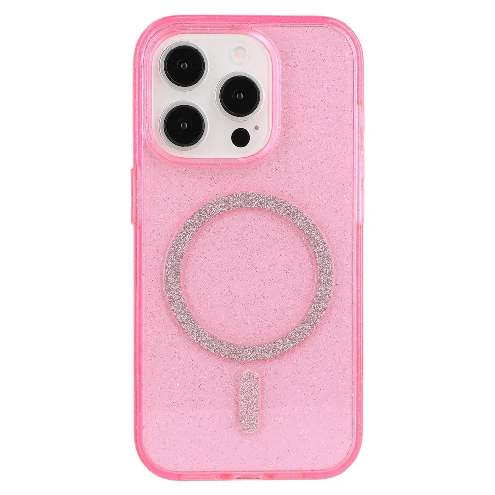 For iPhone 15 Pro Case Compatible with MagSafe 2.0mm PC + TPU Glitter Phone Cover - Pink - 4