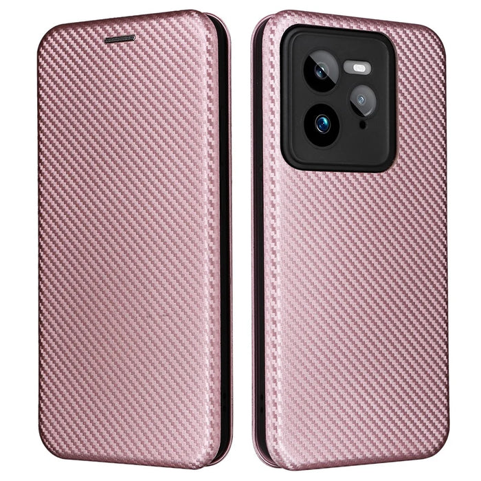 For Realme GT 7 Pro 5G Case Carbon Fiber Texture Drop-Proof PU Leather Phone Cover - Rose Gold - 1