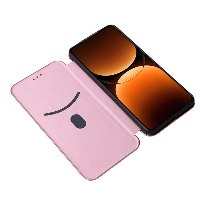For Realme GT 7 Pro 5G Case Carbon Fiber Texture Drop-Proof PU Leather Phone Cover - Rose Gold - 2