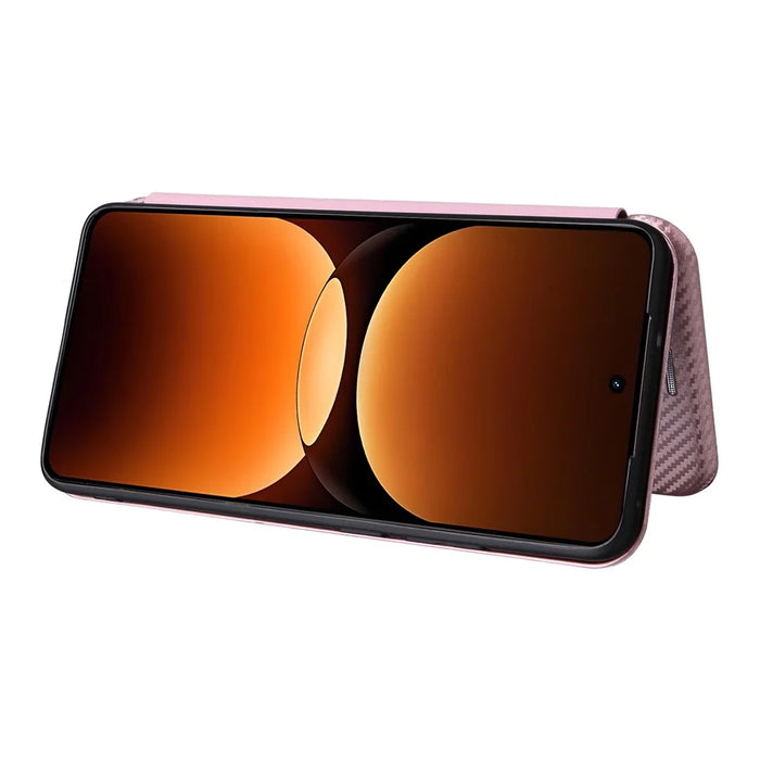 For Realme GT 7 Pro 5G Case Carbon Fiber Texture Drop-Proof PU Leather Phone Cover - Rose Gold - 3