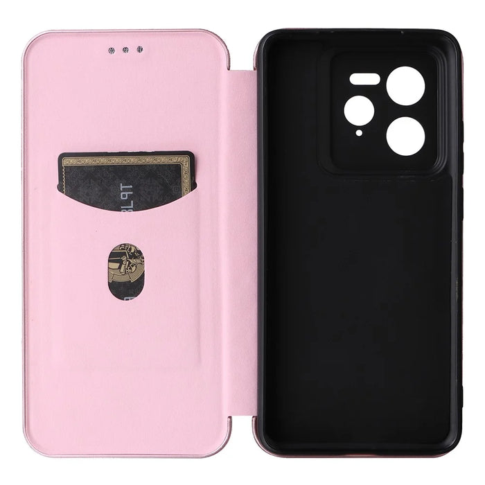 For Realme GT 7 Pro 5G Case Carbon Fiber Texture Drop-Proof PU Leather Phone Cover - Rose Gold - 4