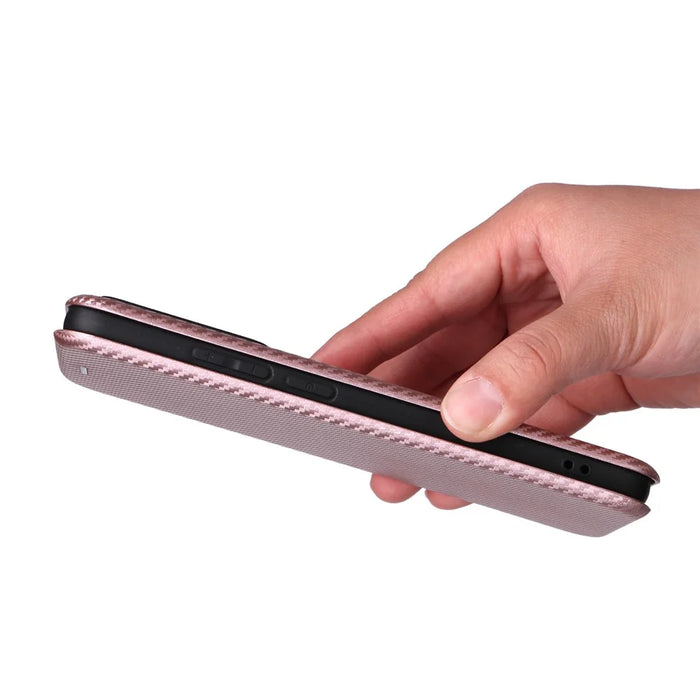 For Realme GT 7 Pro 5G Case Carbon Fiber Texture Drop-Proof PU Leather Phone Cover - Rose Gold - 6