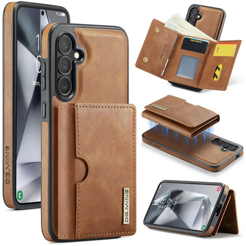 DG.MING M6 Series For Samsung Galaxy S25 Case Magnetic Wallet PU + PC + TPU Phone Cover - Brown - 1