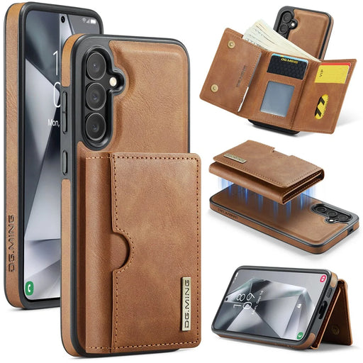 DG.MING M6 Series For Samsung Galaxy S25 Case Magnetic Wallet PU + PC + TPU Phone Cover - Brown - 1