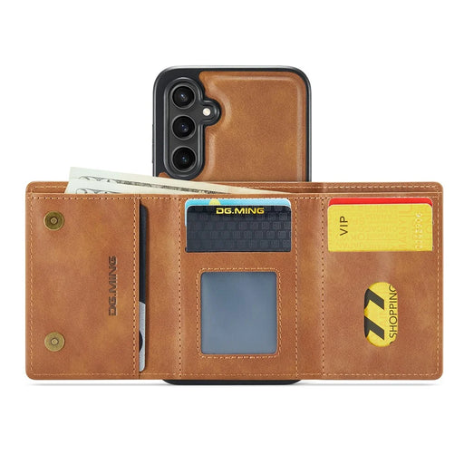 DG.MING M6 Series For Samsung Galaxy S25 Case Magnetic Wallet PU + PC + TPU Phone Cover - Brown - 2
