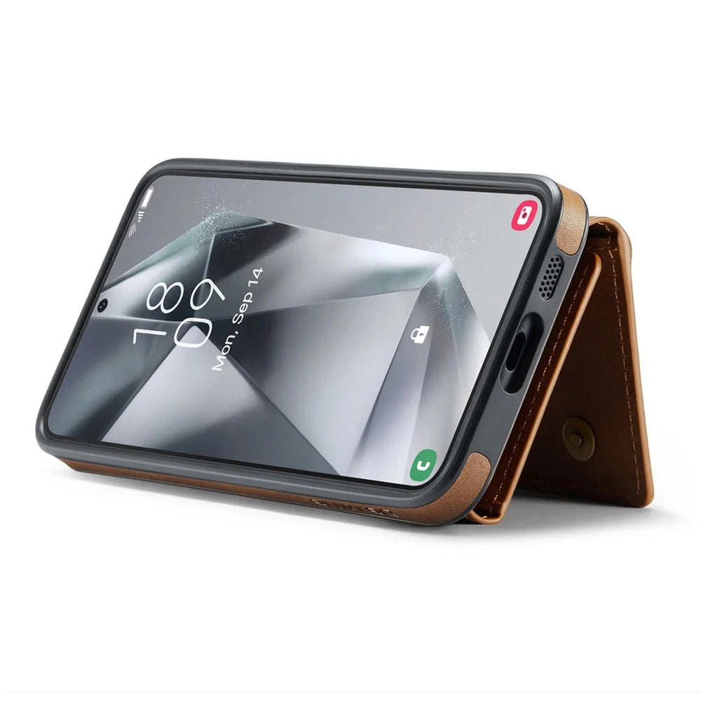 DG.MING M6 Series For Samsung Galaxy S25 Case Magnetic Wallet PU + PC + TPU Phone Cover - Brown - 3