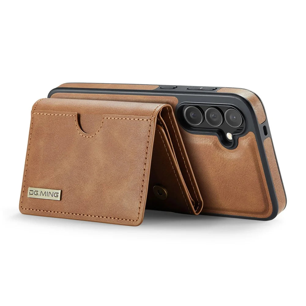 DG.MING M6 Series For Samsung Galaxy S25 Case Magnetic Wallet PU + PC + TPU Phone Cover - Brown - 4