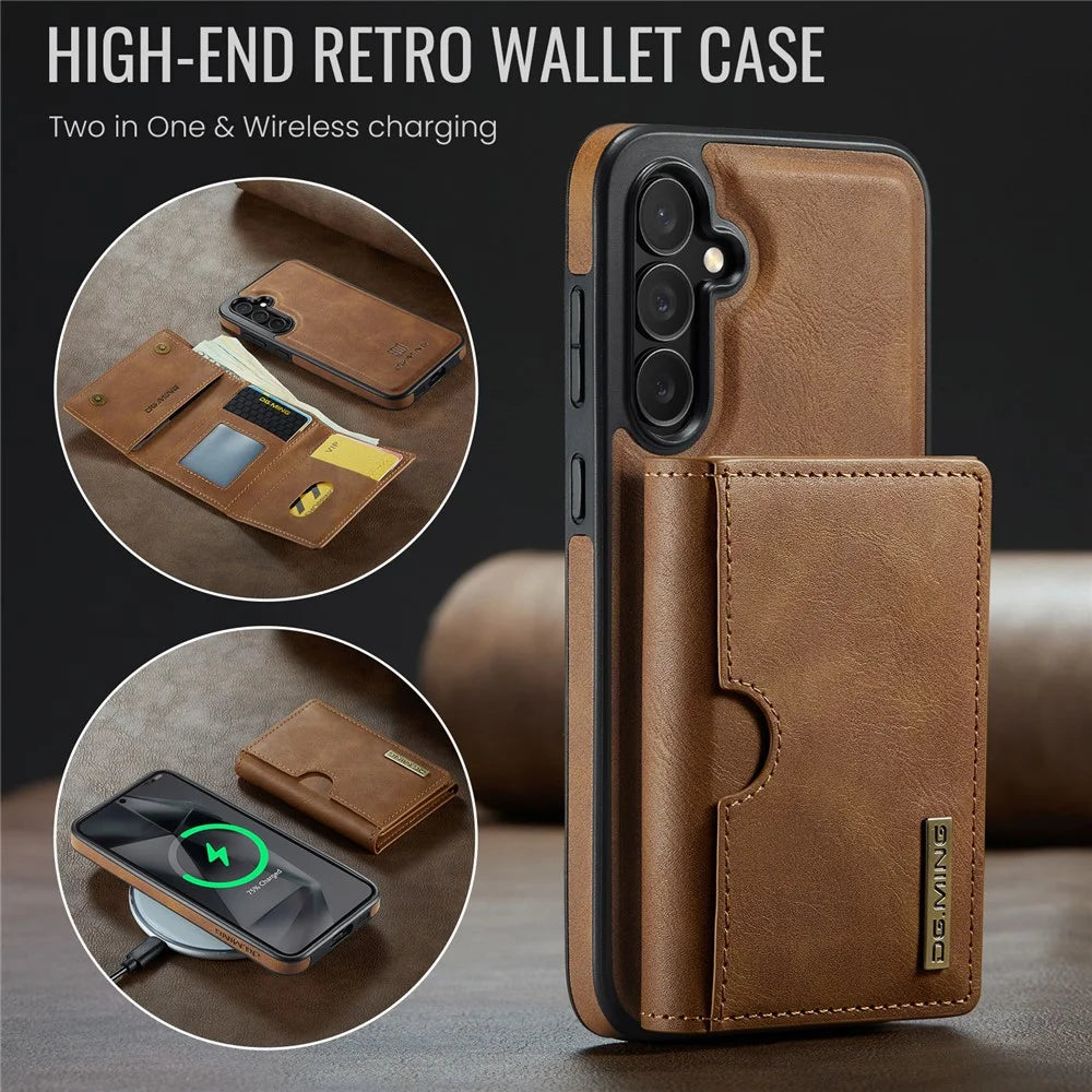 DG.MING M6 Series For Samsung Galaxy S25 Case Magnetic Wallet PU + PC + TPU Phone Cover - Brown - 5