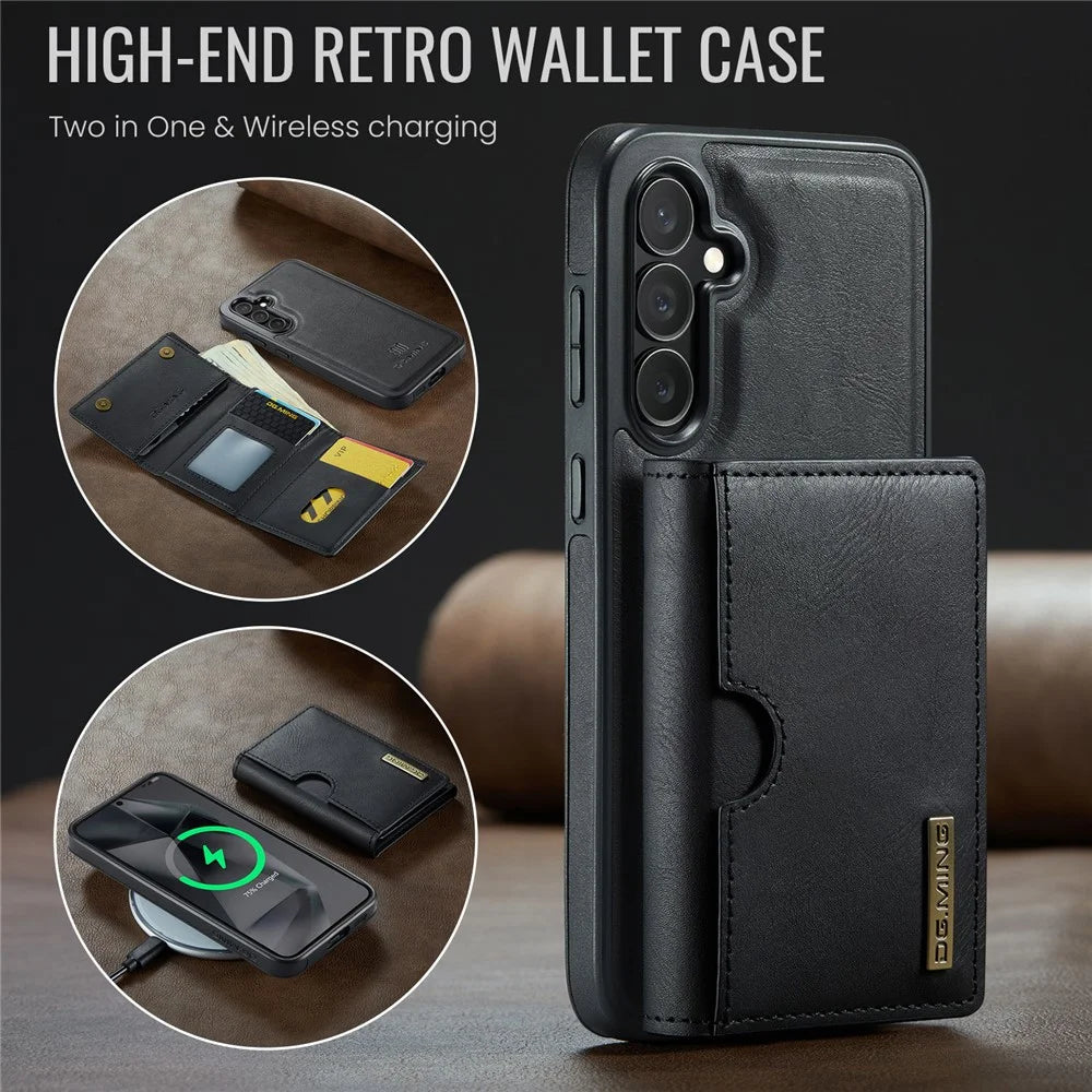 DG.MING M6 Series For Samsung Galaxy S25+ Case Magnetic Wallet PU + PC + TPU Phone Cover - Black - 5