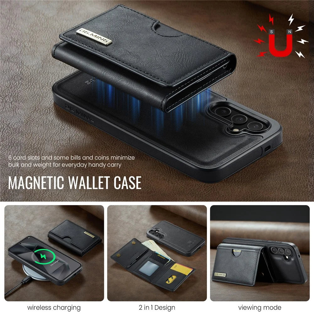 DG.MING M6 Series For Samsung Galaxy S25+ Case Magnetic Wallet PU + PC + TPU Phone Cover - Black - 7