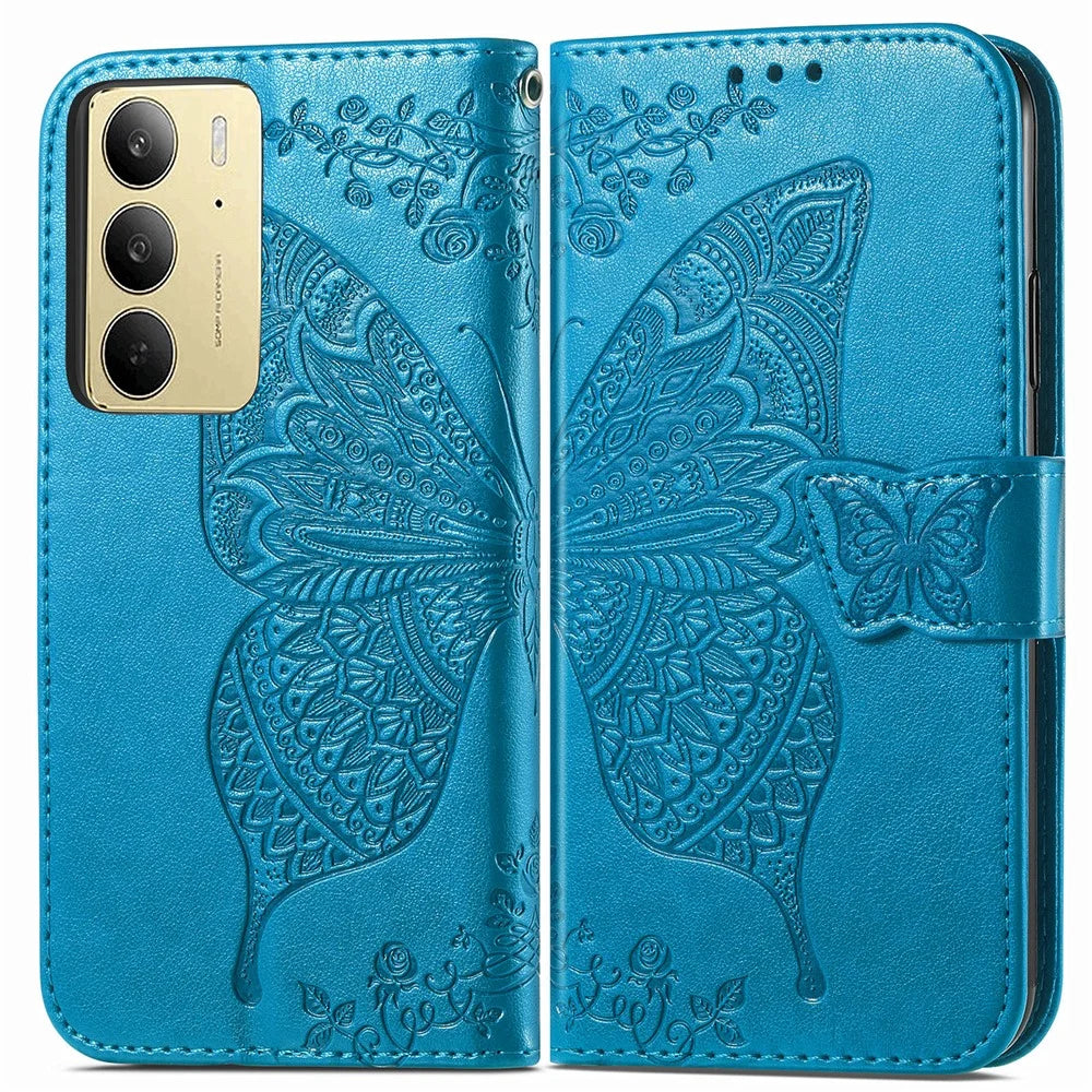 For Realme C75 4G Case with Strap Butterfly Pattern PU Leather Wallet Phone Cover - Blue - 2
