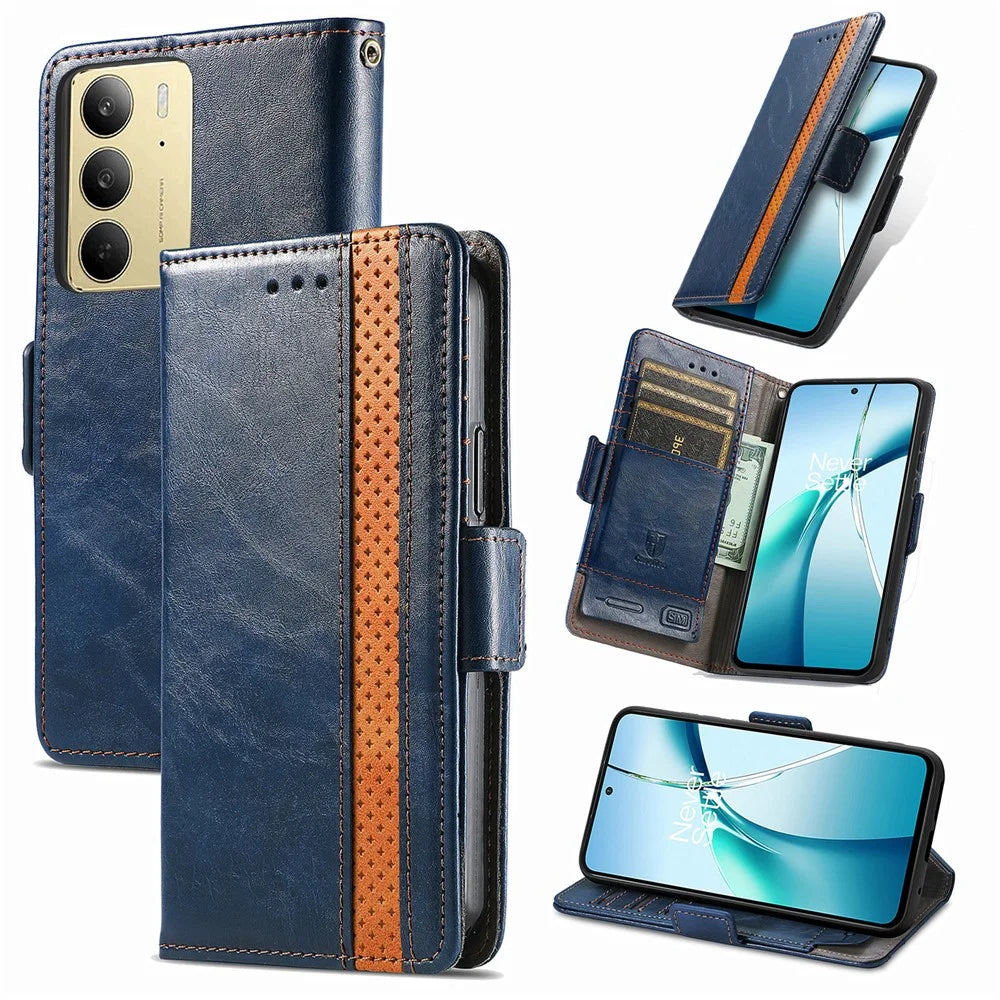CASENEO For Realme C75 4G Phone Cases  PU Leather Cover Stand with RFID Blocking Wallet - Dark Blue - 1