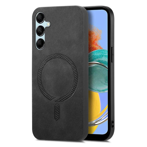 For Samsung Galaxy M14 5G Leather Back Magnetic Case Skin-touch Phone Cover - Black - 1