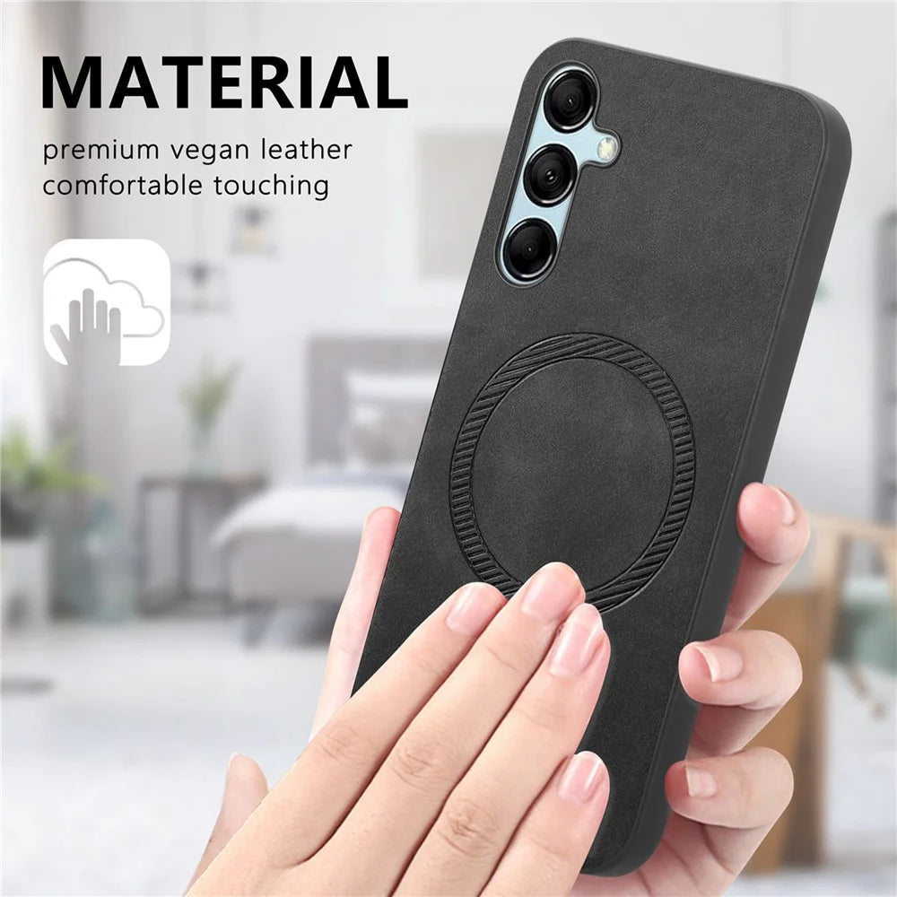 For Samsung Galaxy M14 5G Leather Back Magnetic Case Skin-touch Phone Cover - Black - 2