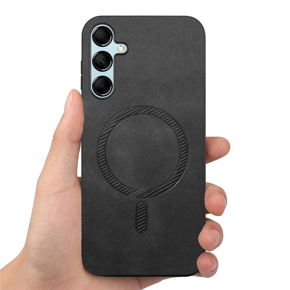 For Samsung Galaxy M14 5G Leather Back Magnetic Case Skin-touch Phone Cover - Black - 3