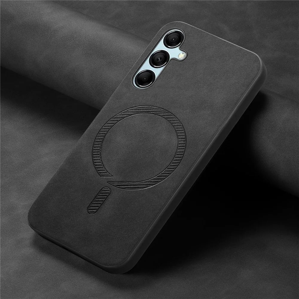 For Samsung Galaxy M14 5G Leather Back Magnetic Case Skin-touch Phone Cover - Black - 4