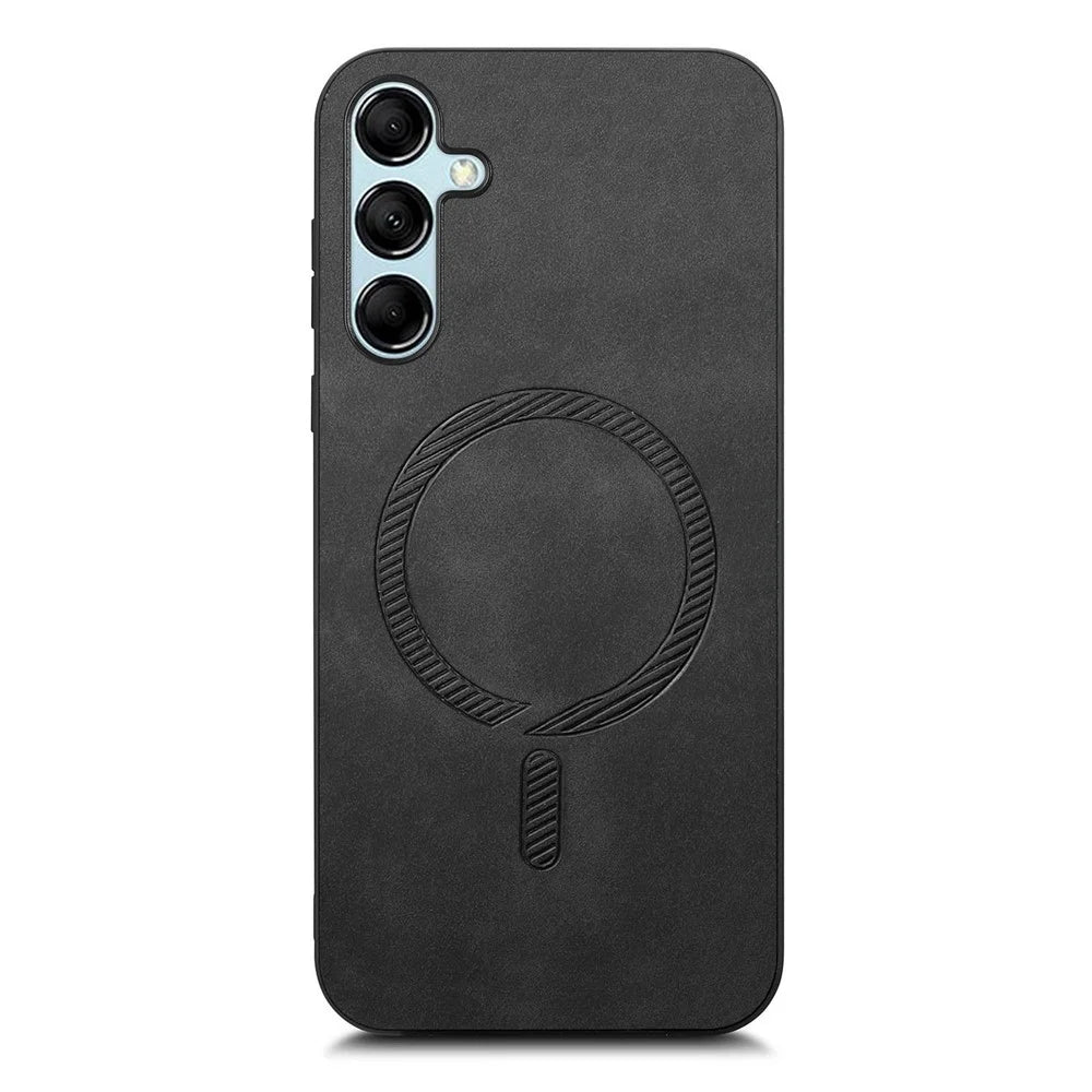For Samsung Galaxy M14 5G Leather Back Magnetic Case Skin-touch Phone Cover - Black - 5