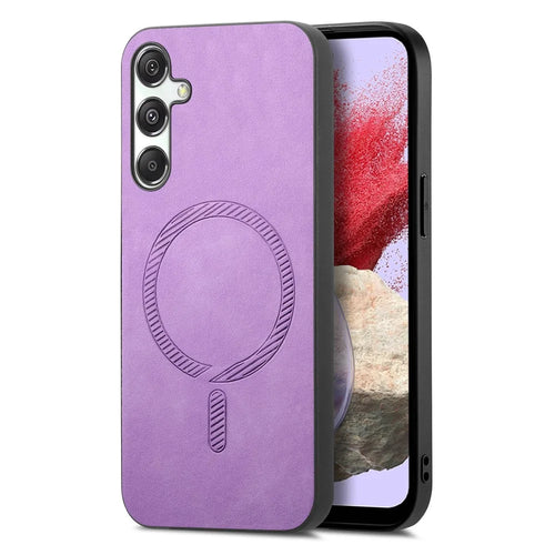 For Samsung Galaxy M34 5G Leather Back Magnetic Case Skin-touch Phone Cover - Purple - 1