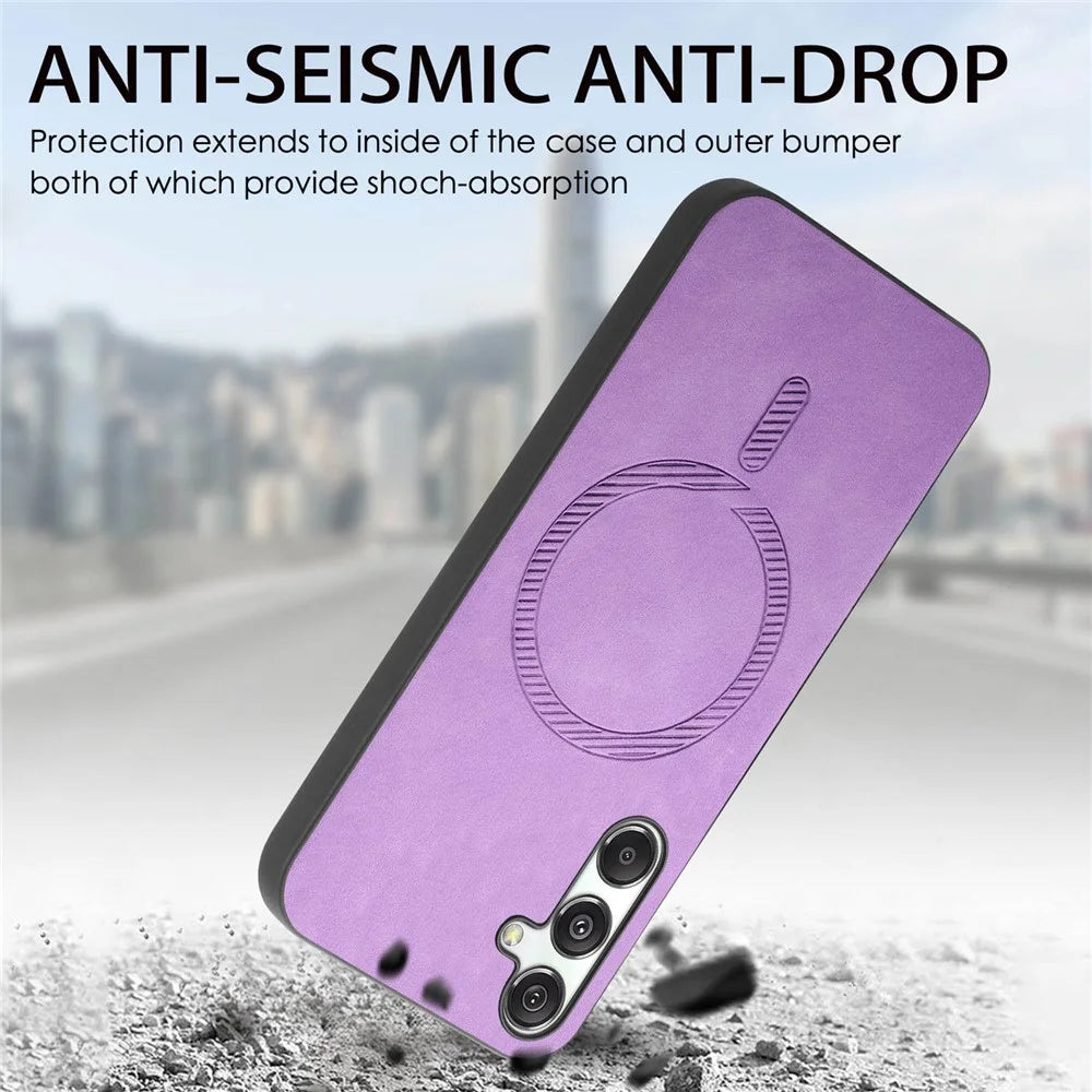 For Samsung Galaxy M34 5G Leather Back Magnetic Case Skin-touch Phone Cover - Purple - 2