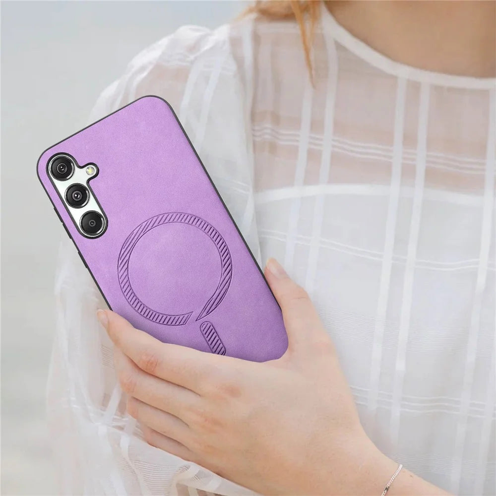 For Samsung Galaxy M34 5G Leather Back Magnetic Case Skin-touch Phone Cover - Purple - 3