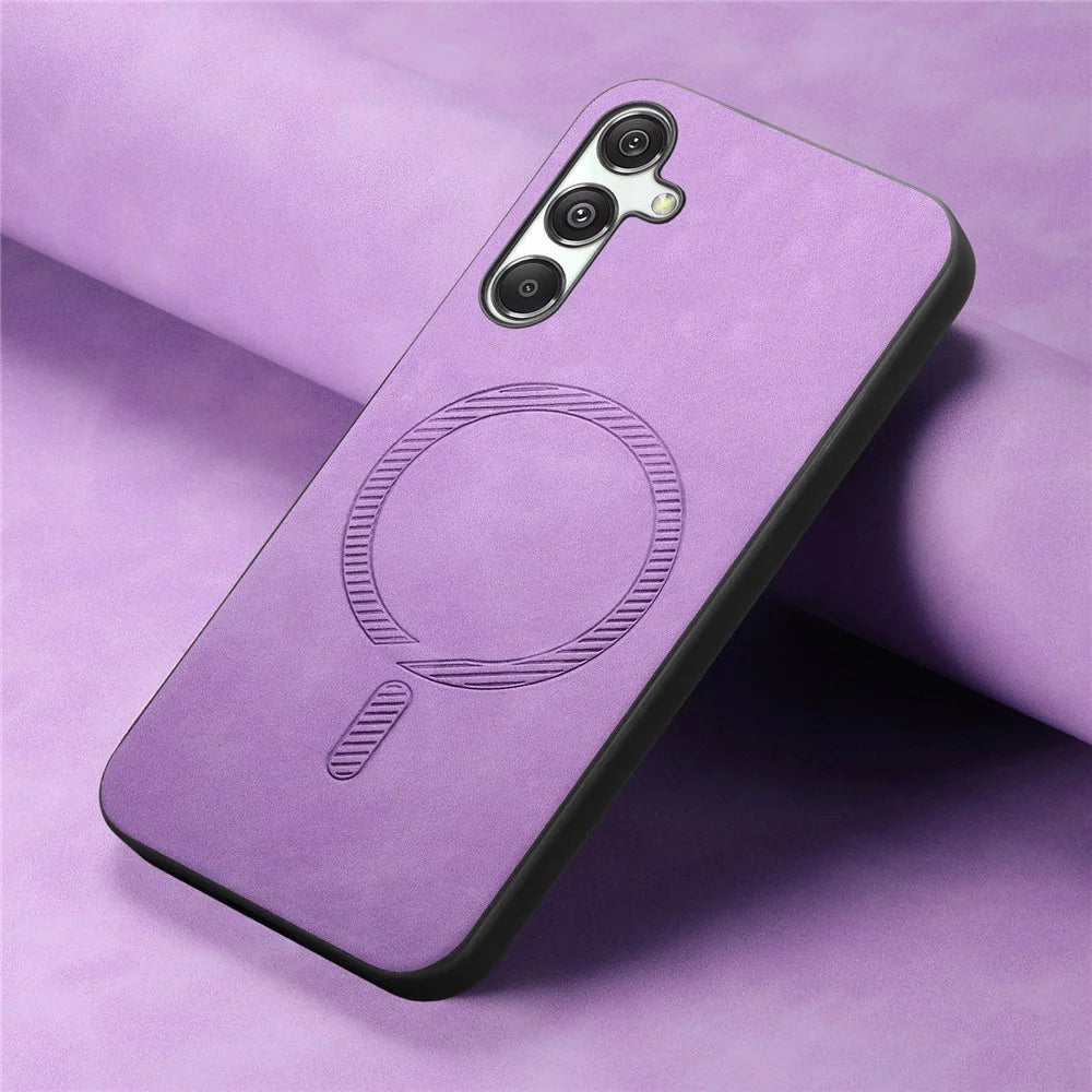 For Samsung Galaxy M34 5G Leather Back Magnetic Case Skin-touch Phone Cover - Purple - 4