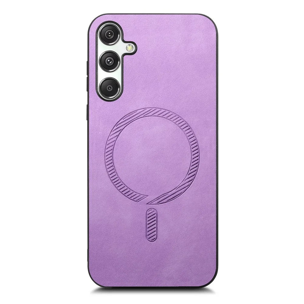 For Samsung Galaxy M34 5G Leather Back Magnetic Case Skin-touch Phone Cover - Purple - 5